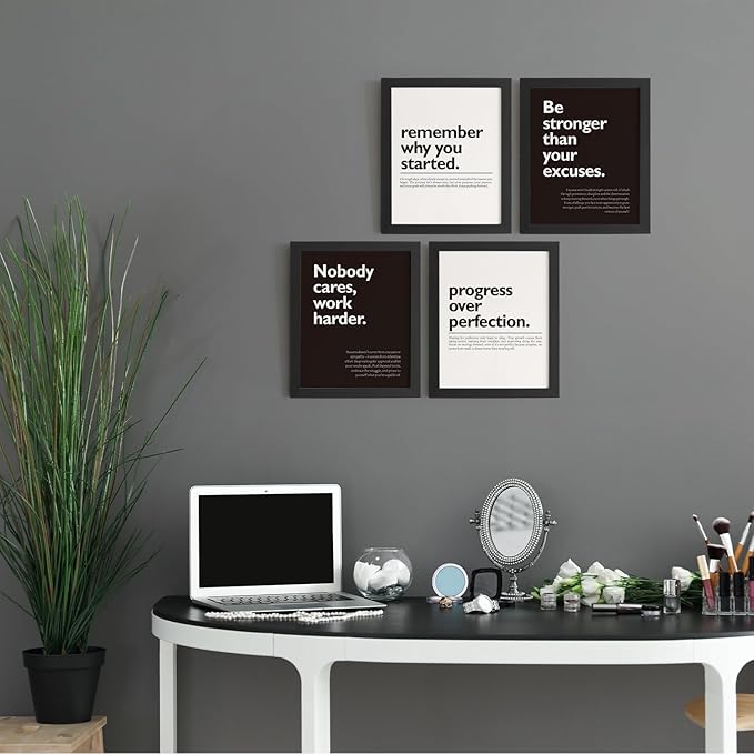 DSHFG Motivational Office Pictures Wall Decor Prints Set of 4, Black Motivational Wall Art Decor Retro Posters Prints for Office Home Decor, 8x10 Unframed