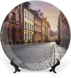 Poland's Historic Center Street Bone China Decorative Plate for Home Decor, Round Ceramic Decorative Dish with Stand Hook, Wall Hanging Ornament Plates for Office, Porcelain Plates 6inch