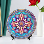 Decorative Plates, Morocco Floral Watercolor Stained Glass Print Ceramic Dinner Plate Home Wobble-Plate with Display Stand, Wall Hanging Decor for Kitchen Household 10 Inch, Gifts for Family Friends