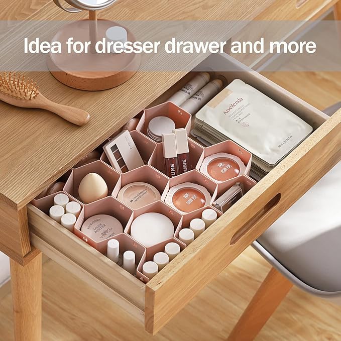 MORNITE Sock Drawer Organizer, Drawer Divider Organizer for Underwear Socks Ties Belts Assemble Honeycomb Separator Closet Cabinet DIY Desk Office 8pcs Pink