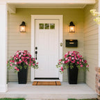 Artificial Fake Flowers Plants for Outdoors Spring Decoration, 2Pcs Faux Petunias with Greenery UV Resistant No Fade, Realistic Silk Flower for Outside Patio Planters Front Porch Window (Rose Red)