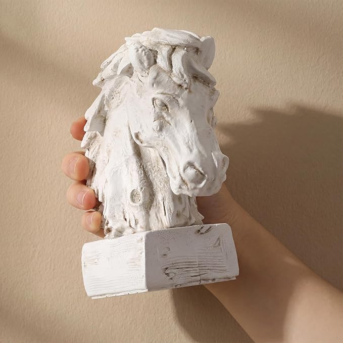 SiliFine Horsehead Resin Sculpture Beige Wood-Look Horses Head Decorative Statue Farmhouse Tabletop Resin Home Decor Statue Accent for Mantel, Entryway, Foyer & Living Room