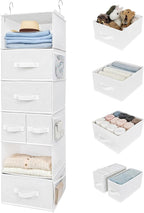 GRANNY SAYS Hanging Closet Organizer and Storage, 6 Shelf Clothes Organization with Drawers, 6 Side Pockets Closet Hanging Shelves for Bras, Socks, Underwear, Nursery Room, Wardrobe, White, 1-Pack