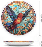 Colorful Stained Glass Design Hummingbird Decorative Plates Home Decor Ceramic Plates, Dinner Plates Display for Kitchen, Hallway Console Side Table, Presents for Hummingbird Lovers, 8 Inch