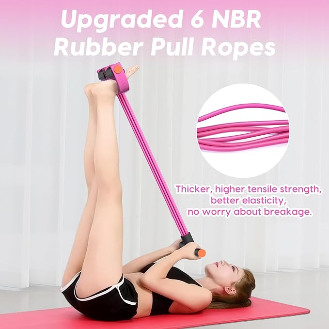 Resistance Bands with Handle, 6-Tube Elastic Foot Pedal Resistance Band, Natural Rubber Ankle Puller Sit-up Exercise, Multifunction Fitness Bands for Abdomen, Waist, Arm, Leg Stretching Training