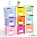 Geelin 9 Cube Toy Storage Organizer with Fabric Bins and Labels, 11 Inch Collapsible Colorful Cubby Storage Drawers Pastel Dresser with Shelf for Playroom Nursery Closet Bedroom Dorm