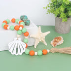 Meplait Wood Bead Garland, Coastal Tassel Garland with Shell Tag Beach Farmhouse Decor for Tiered Tray Table Centerpiece Wall Home Decoration