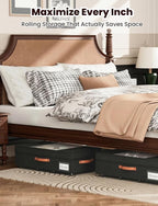 2-Pack Under Bed Storage with Wheels and 6 Vacuum Seal Bags, Adjustable Height 7.9"-10.2",Heavy Duty Capacity,Clear Lid Organizer for Dorm Bedroom Clothes Shoes Books,Quick Assembly Space Saver，Black