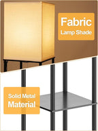 Floor Lamp with Shelves for Living Room, Shelf Floor Lamp with 3 CCT LED Bulb, Corner Display Standing Column Lamp Etagere Organizer Tower Nightstand with White Linen Shade for Bedroom, Office