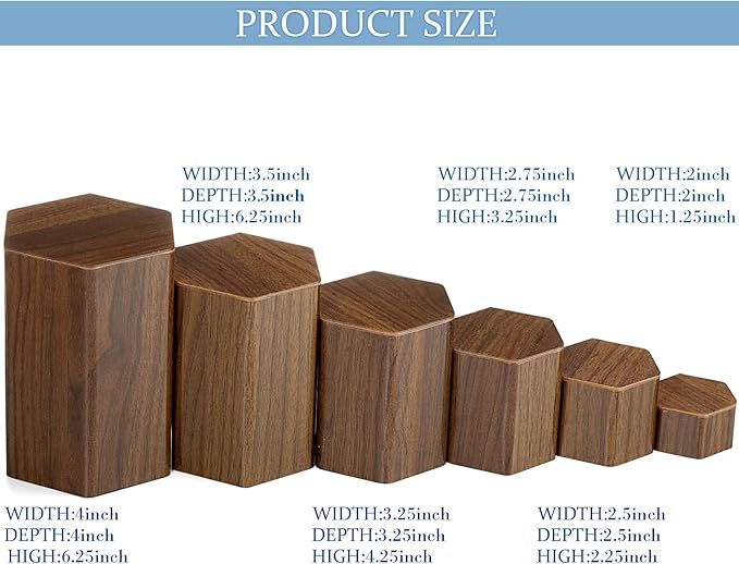 Jetec 12 Pcs Hexagonal Jewelry Display Risers Hexagonal Market Display Risers Stands Acrylic Showcase Acrylic Stand for Jewelry Model Figures Decoration, 6 Sizes (Brown)