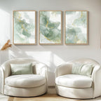 Framed Sage Green Abstract Wall Art, 3 Piece Modern Canvas Prints Paintings Artwork for Walls, Minimalist Green and Gold Abstract Art Pictures for Bedroom Living Room Dining Room Wall Decor 16x24 In