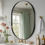 Black Oval Mirror, 17"x30" Oval Bathroom Mirror, Matte Black Mirror with Aluminium Alloy Frame, Anti-Rust, Tempered Glass, Wall-Mounted Modern Mirror for Bathroom, Bedroom, Living Room