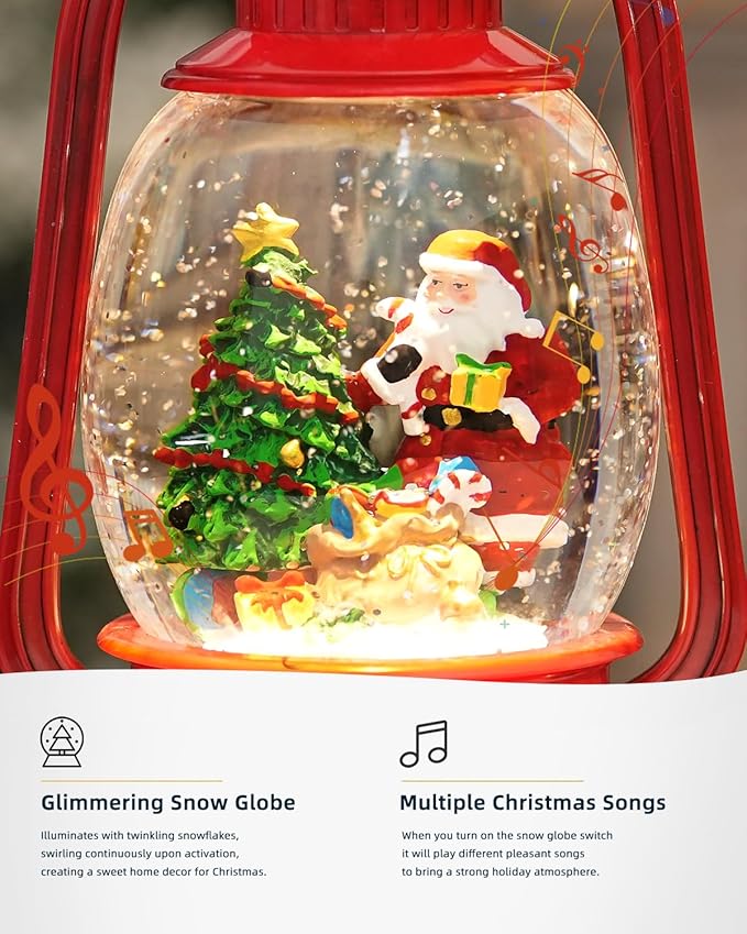 Christmas Decorations Snow Globe Santa, Musical Glitter Christmas Snow Globes 6H Time Light Up Santa Claus Lantern Christmas Decor Indoor