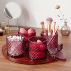 Aoriher 4 Pcs Crystal Glass Candy Jar Set with Lids Home Decorative Storage Jars for Apothecary, Bathroom, Kitchen, and Pantry, Ideal for Cotton Swabs and Jewelry(Medium,Purple)