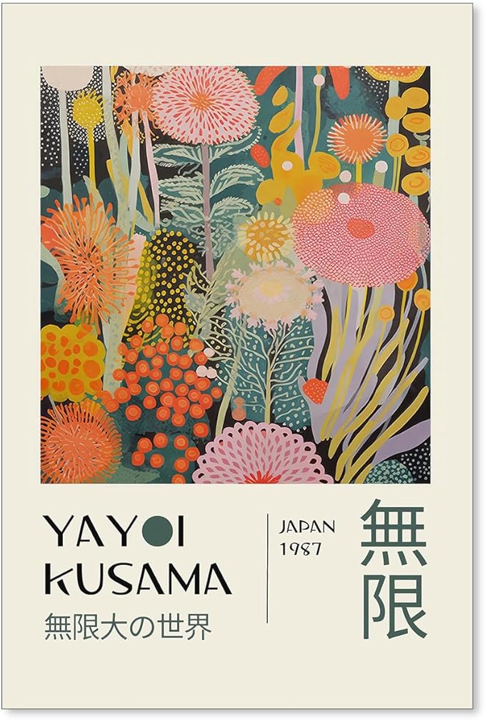 Abstract Yayoi Kusama Posters Japanese Wall Art Vintage Tokyo Aesthetic Prints Yayoi Kusama Inspired Japanese Gallery Wall Art for Stylish Room Bedroom Living Room Decor 24x36in Unframed