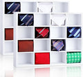 Wesiti Tie Box Organizer Wall Mounted Tie Rack with 16 Compartments Bamboo Belt Holder for Men Scarf Necktie Home Wall Closet(White Color,2 Pieces)