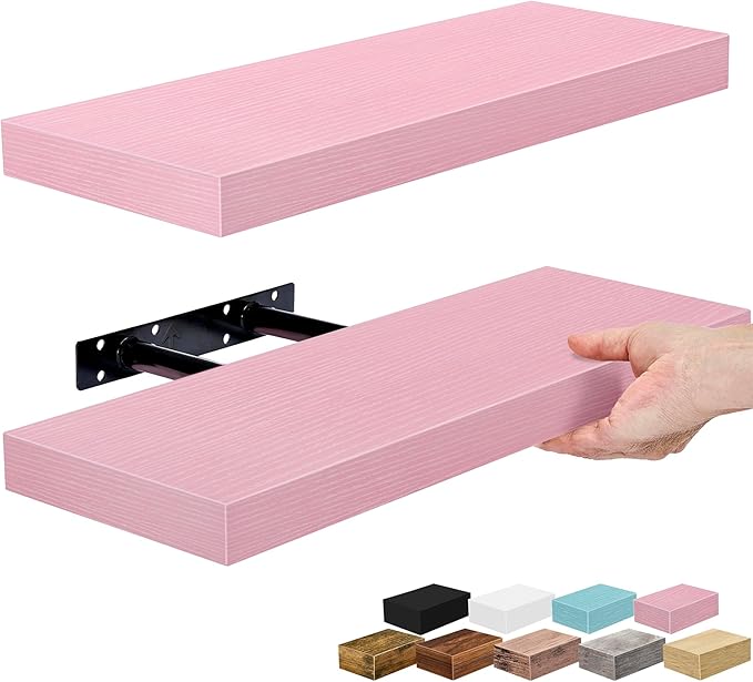 Sorbus Floating Shelves for Wall – 16 Inch Floating Shelf for Kitchen, Bedroom, Living Room, Bathroom, Home & Wall Decor - Mounted Bathroom Shelves with Invisible Brackets (Soft Pink, 2 Pack)