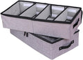 AARAINBOW Foldable Under Bed Clothes Organizer with Lid, Fabric Underbed Storage Container with Adjustable Dividers, Long UnderBed Storage Bins with Handles, Clear Shoes Storage Under Bed (2 Gray)