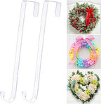 15" Clear Over The Door Wreath Hanger 2 Pack - Non-Scratch, Heavy Duty 10lb Door Hook for Front Decor, Christmas, Halloween & Year-Round Home Display - Invisible Acrylic Organizer