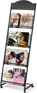 LIWSHWZ Brochure Display Stand,4-Tier Magazine Rack,Floor-Standing Magazine Literature Display Stand with Wheels,High-hardness metal,for Shop Exhibitions Office