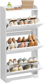 VASAGLE Shoe Cabinet with 3 Flip Drawers, Shoe Organizer, Adjustable and Removable Dividers, Holds 12-20 Pairs, Entryway, 9.4 x 23.6 x 47.7 Inches, Cloud White ULBC036WB02S