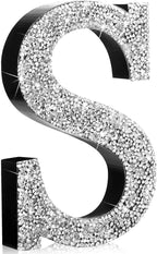 Qunclay 12'' Silver Crystal Diamond Bling Letters Crushed Diamond Decoration Wooden Glitter Letter with Screw and Hooks Rhinestone Gift for Wedding Y2k Mcbling Bedroom Wall Decor (Letter S)