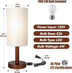 LALISU Small Table Lamp Nightstand Lamp Linen Lampshade Bedroom Wood Base Small Bedside Lamp for Night Stands, Desk Lamps for Reading Living Room, Office (LED Bulb Included) (Black-Walnut Wood（2）)
