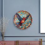 Decorative Plates for Home Decor, Colorful Stained Glass Design Hummingbird Decor Tray for Table Display, Ceramic Dinner Plate W/Stand, Living Room Decor, Gifts for Hummingbird Lovers, 7 Inch