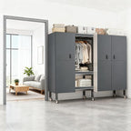 Heavy Duty Portable Closet with Cover Magnetic Doors, Metal Rolling Clothes Rack Heavy Duty 1500LBS, Foldable Clothing Rack, Garment Racks for Bedroom/LivingRoom/Rental (KT Grey, 66.14in)