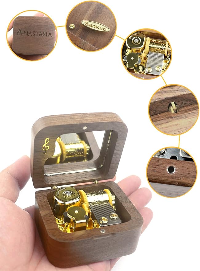 Sinzyo Anastasia-Once Upon a December Music Box Vintage Musical Boxs for Birthday Gift Valentine's Day Christmas Day(Musical Note Walnut Box)
