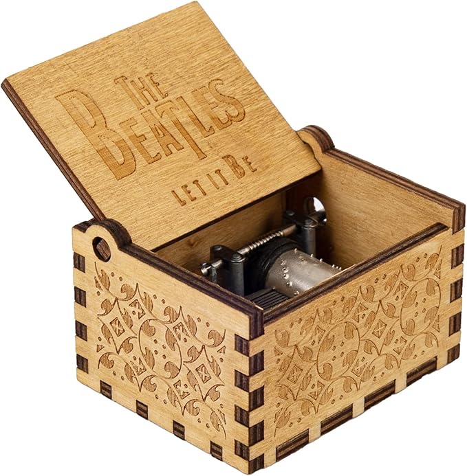 AUEAR, Let It Be Wooden Music Box Hand Crank Laser Engraved Vintage Musical Small Unique Gift for Birthday Wedding Christmas Valentines Day (Style E)