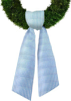 Baby Shower Wreath Sash for Front Door, Blue White Seersucker Sash Blue Buffalo Plaid Wreath Accessories for Home Birthday Christmas Decorations