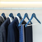 TOPIA HANGER Premium Wooden Hangers with Non-Slip Pant Bar, 360°Swivel Hook and Shoulder Notches, 16 Pack Solid Wood Clothes Hangers for Suit, Coat, Jacket, Camisole(Blue/White)-CT35BW1