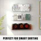 3 Pack Acrylic Magazine Holder and Vinyl Record Rack, 24" Wall-Mounted Display Shelf, Clear / Tea Brown / Ripple Pattern Wall Decor Racks for Living Room, Bedroom, or Music Room