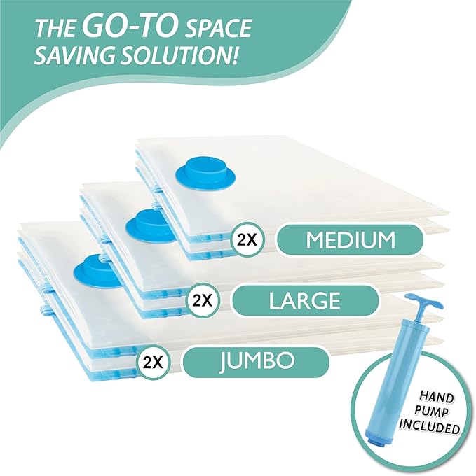 Cozy Essential Vacuum Storage Bags, Compression Space Saver Bags for Clothes, Comforters, Blankets, Pillow, Bedding, Sealer Clothing Storage,6 Combo