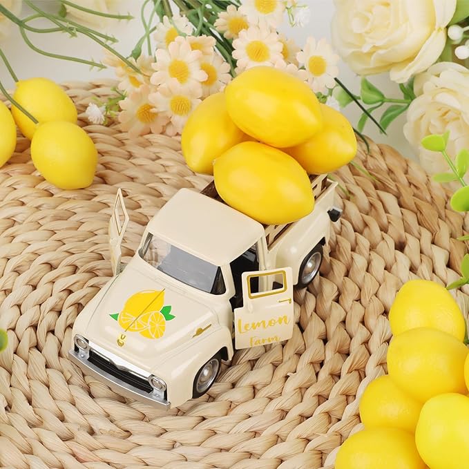 Lemon Decor Vintage Truck Decor with Mini Faux Lemons Summer Table Centerpieces Lemon Tiered Tray Decor for Home Kitchen Farmhouse Shelf Accessories