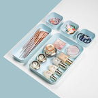 Backerysupply Set Of 12 Blue Color Plastic Desk Drawer Organizers For Makeup Bathroom Office Kitchen Vanity Drawer Storage Box Container