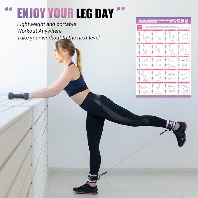 Ankle Resistance Bands with Cuffs, Ankle Bands for Working Out, Kickbacks Hip, Leg Glute Exercise Equipment with Training Poster, Resistance Workout Equipment for Women