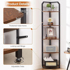 MNEETRUNG Corner Shelf, 5-Tier Industrial Corner Bookshelf, Freestanding Corner Shelf Stand with Metal Frame, Open Corner Plant Stand for Small Space, Home Office, Living Room, Bedroom, Brown