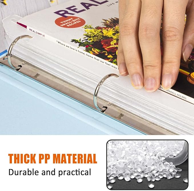 40Pcs 3 Hole Punched Magazine Holders, Magazine Organizer, 3 Ring Binder Insert Strips, Translucent White
