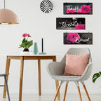 Hillban 3 Pieces Rose Wooden Wall Decor Rose Bathroom Decor Thankful Grateful Blessed Accessories Inspirational Wall Art Signs for Living Room Kitchen Wedding(10 x 4 Inch,Dark Pink)