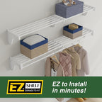 EZ Shelf - DIY Expandable Closet Shelf (NO Hanging Rod) - 28” to 48” - White - Easy to Install to 2 Sidewalls - (EZS-SW48) - Wire Closet Shelving Alternative