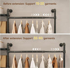 T1 Wall Mounted Closet System, Industrial Pipe Clothing Rack with 6 Wooden Shelves & 4 Telescopic Rods, Heavy Duty Closet Organizers and Storage in Wardrobe Closet (Black)