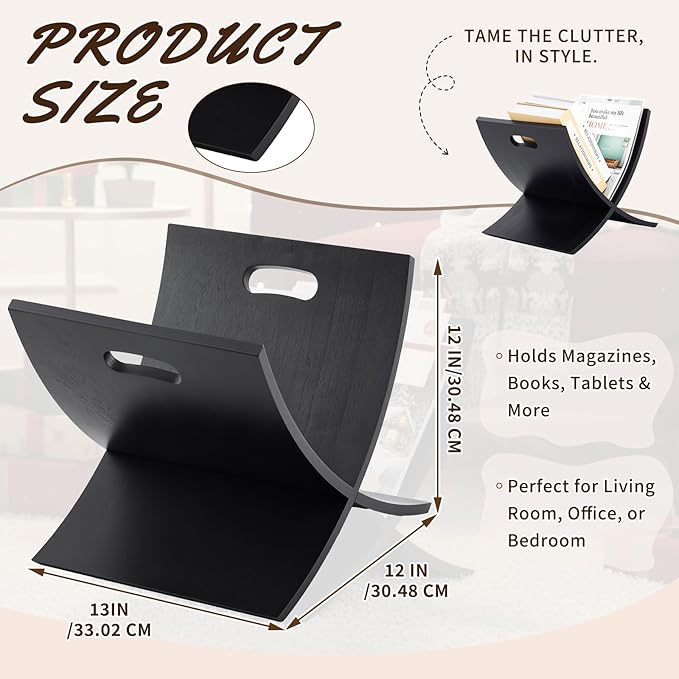 AceOrbit Black Freestanding Wooden Magazine Rack Vertical Floor Magazine Display Bathroom Newspaper Holder Stand for Home, Bathroom, Office, Bedroom, Living Room
