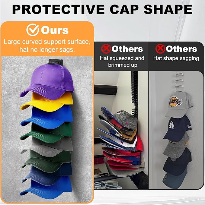 4 Pack Hat Organizer for Baseball Caps, Hat Rack for Wall, Strong Adhesive & Screw-in Cap Holder hat hangers for Closet Door & Bedroom