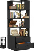 Armocity Corner Bookshelf with Drawers, 7 Tier Corner Book Shelf Display Bookcase, Freestanding L Shaped Bookshelf for Bedroom, Living Room, Home Office, Black