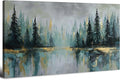 Green Forest Wall Art Vintage Fog Pine Trees Landscape Wall Decor Nature Green and Gold Forest Lake Scenery Canvas Prints Pictures Farmhouse Artwork Kitchen Living Room Home Decorations 29.53x57.87"