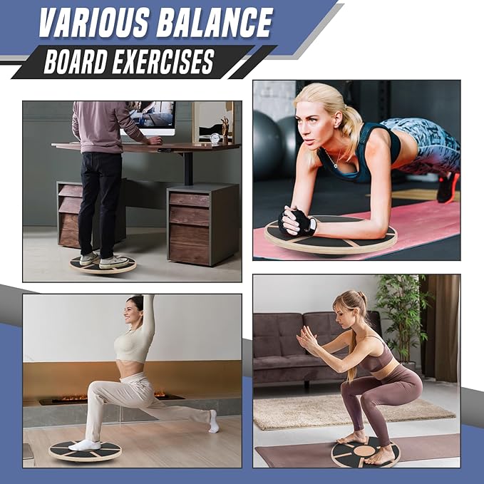 Wooden Wobble Balance Board with 15.5" No-Skid Surface for Core Trainer Physical Therapy, Home Office Exercise Balance Board for Woman & Man
