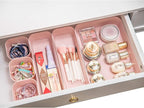 Backerysupply Set Of 12 Pink Color Plastic Desk Drawer Organizers For Makeup Bathroom Office Kitchen Vanity Drawer Storage Box Container