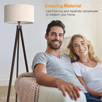 LEPOWER Wood Tripod Floor Lamp, Mid Century Standing Lamp, Modern Design Studying Light for Living Room, Bedroom, Study Room and Office, Flaxen Lamp Shade with E26 Base Walnut